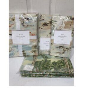 Pottery Barn Coastal Duvet & Shams Set F/Q Palm Scene NWT